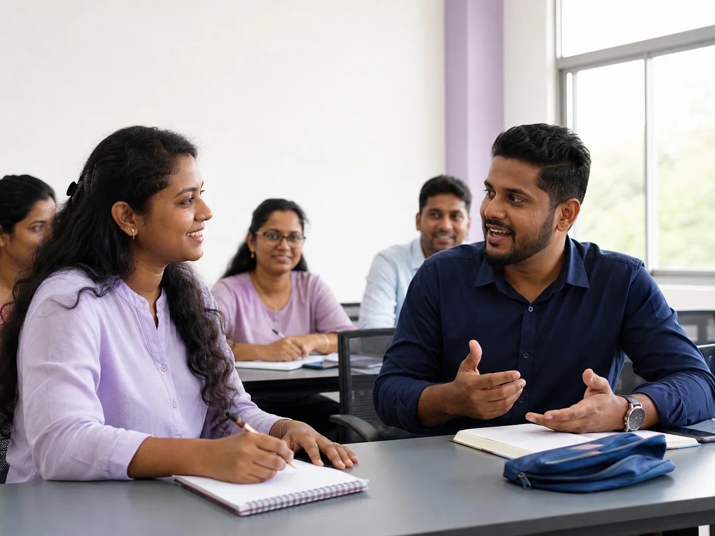 Two Sri Lankan learners practising spoken English together