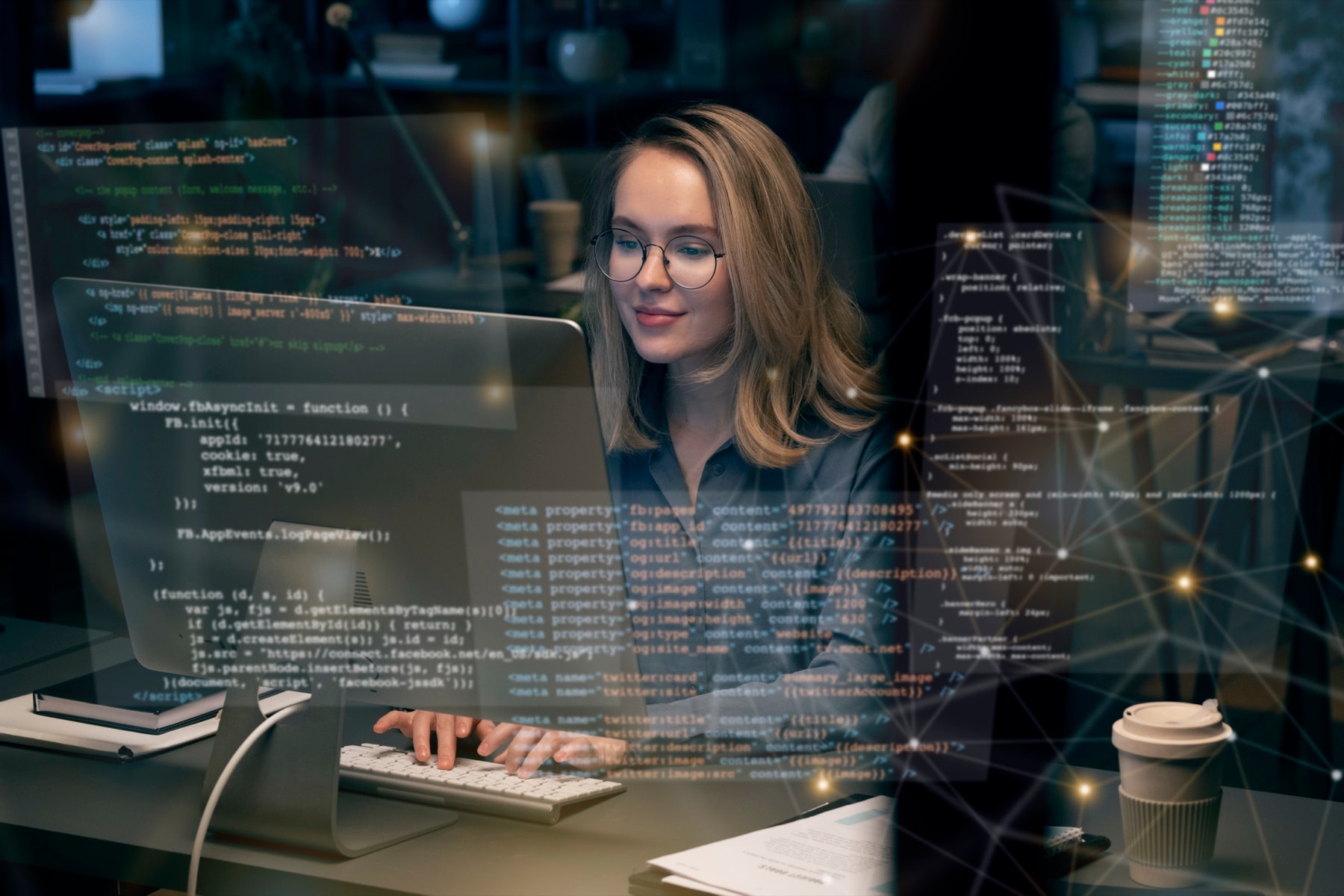 Developer working with code and data