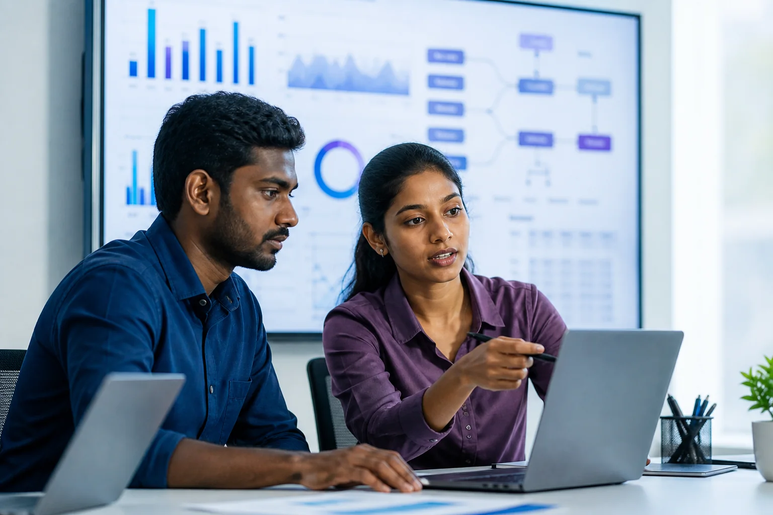 Sri Lankan data engineer and data analyst collaborating on business insights