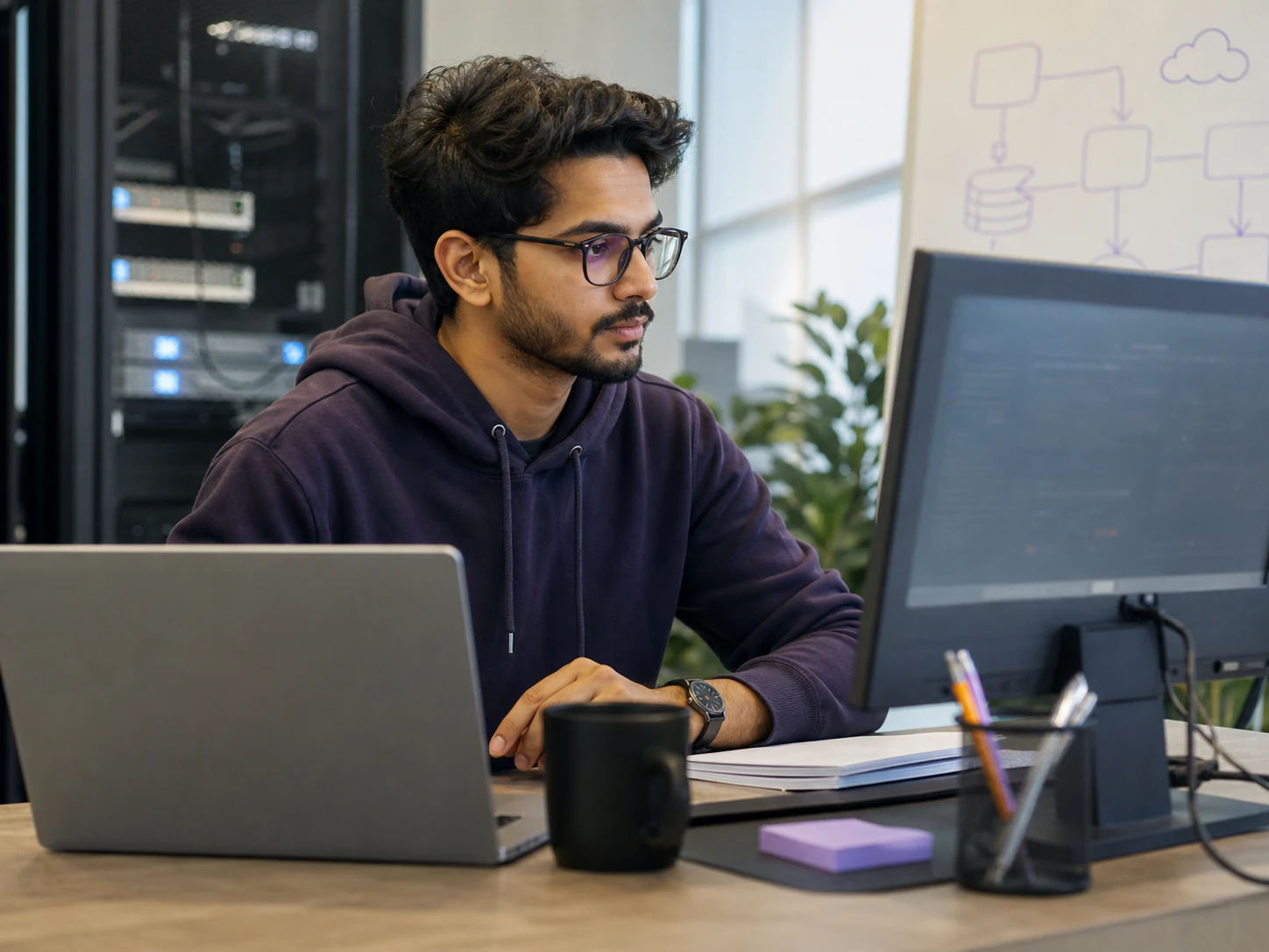 Back-end developer engineering a server application
