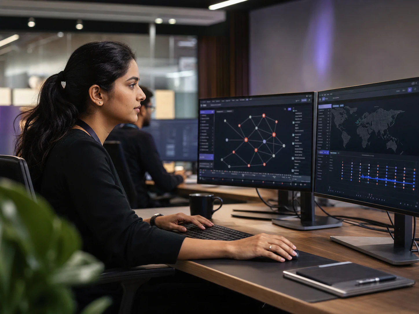 Cyber security engineer monitoring systems