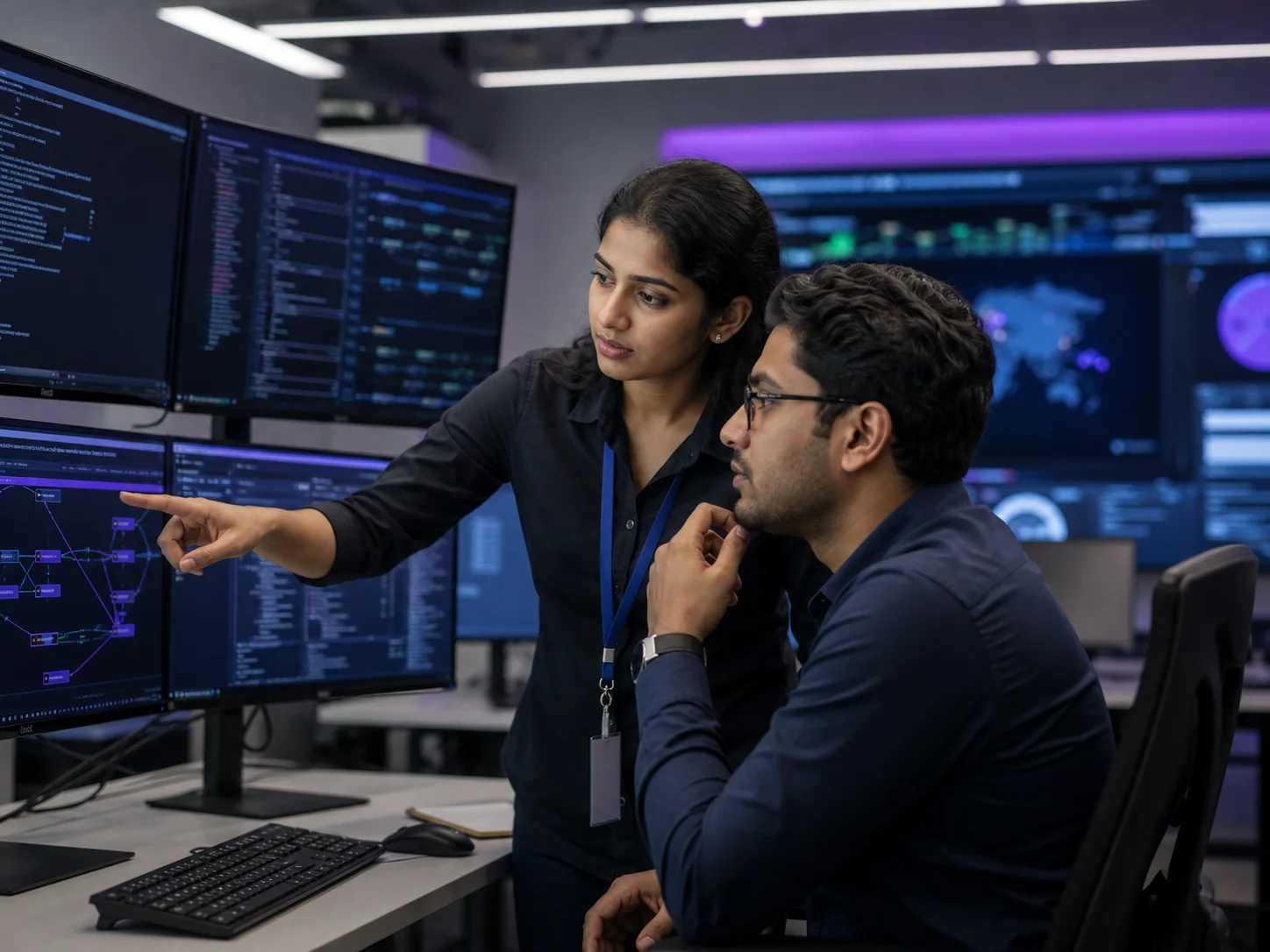 Sri Lankan cloud security engineers reviewing infrastructure monitoring